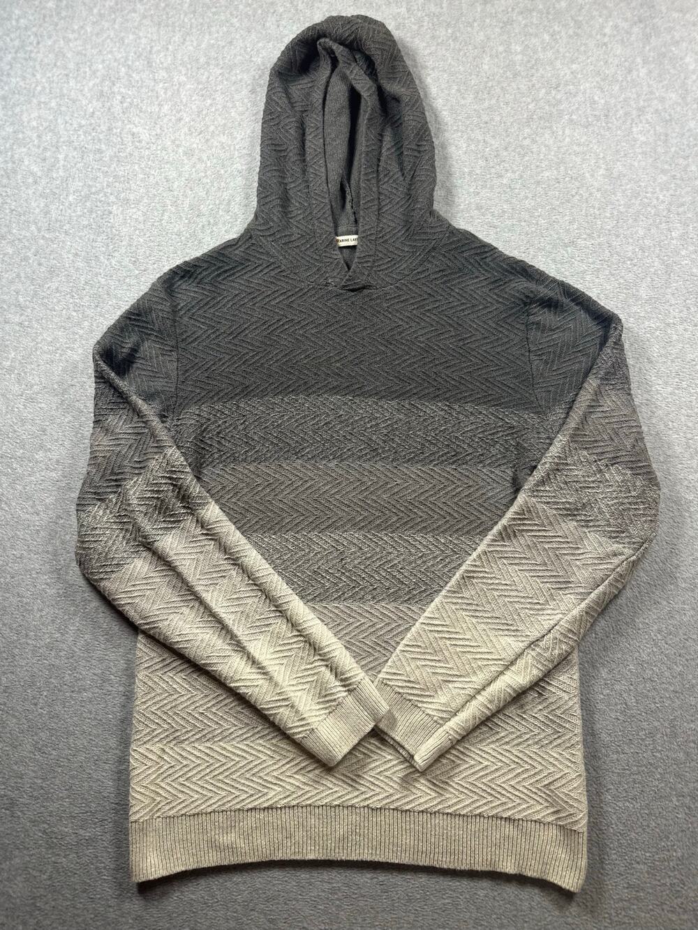 Marine Layer Pullover Sweater Men's Large Gray Ombre Chevron Textured Hooded